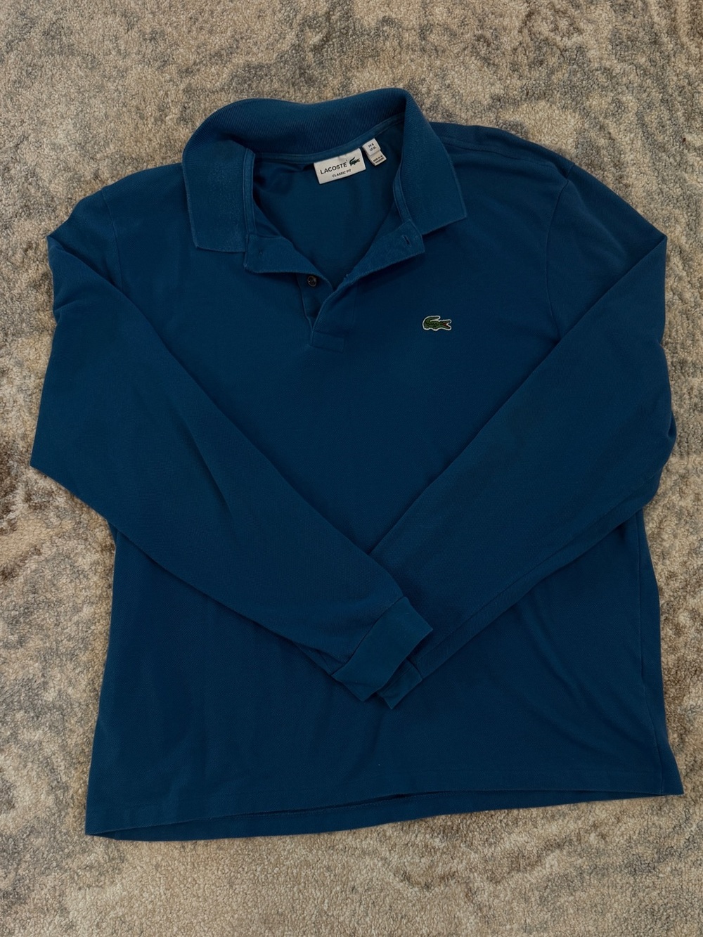 Lacoste Classic Fit Long Sleeve Polo in Teal Blue